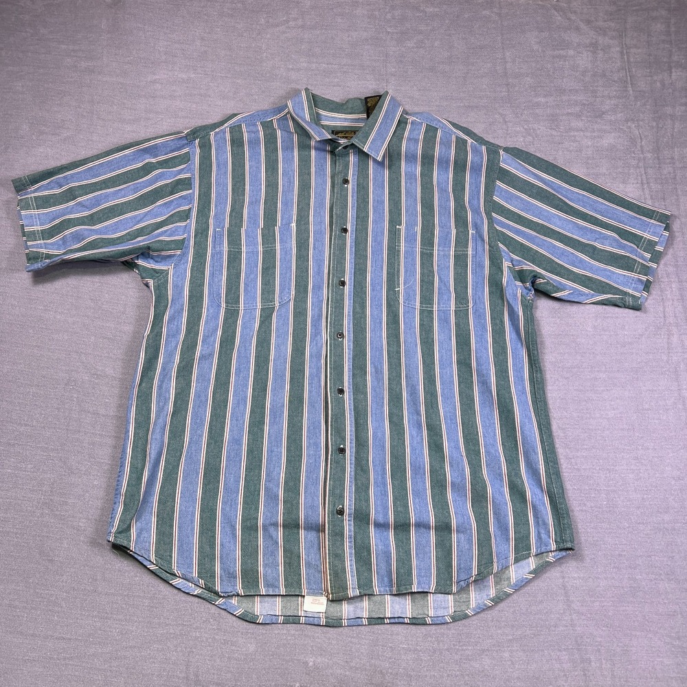 Eddie Bauer Outdoor G794 Striped Short Sleeve Button Up Shirt Mens 2XL Blue